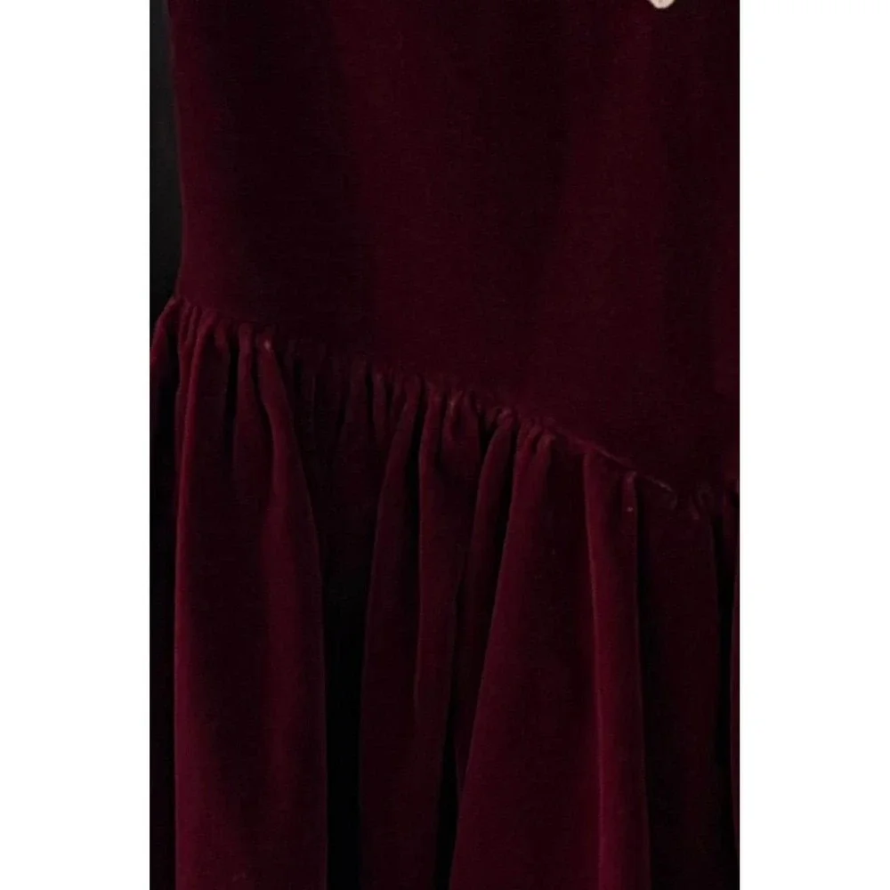 Vintage Girls Burgundy Velvet Lace Collar Dress Size 8 Red Rose Holiday USA Made
